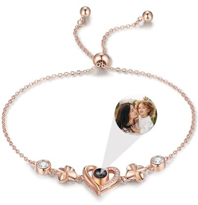 kaululu Personalisiertes Foto Armband Damen Armband mit Bild im Stein Herz Projektionarmband für Mama Mädchen Oma Personalisierte Geschenke