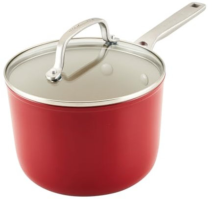 KitchenAid Hard Anodized Ceramic Nonstick Cookware Sauce Pan with Lid, 3 Quart, Empire Red
