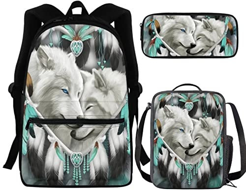fifbird Lightning Fire Fußball-Rucksack für Jungen, Schultaschen, einzigartige Fußballtasche + Stifttasche + Lunchbox, 3 Sets, Traumfänger W, Einheitsgröße, Tagesrucksäcke
