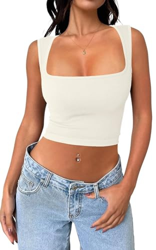 YILEEGOO Women Sexy Sleeveless One Shoulder Crop Tank Tops Ruched Tight Slim Fitted Workout Y2K Vest Top Trendy Cami Going Out Tops (Z8 White, L)