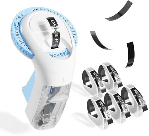 VolenGo Omega S Prägegerät/Prägeetikettenmacher / 3D Beschriftungsgerät, Mit 5 Rollen Etikettenband, Etikettenprägegerät 9mm, Blau Prägeetikettenmacher, Geeignet für Zuhause, DIY-Design