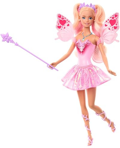Mattel Barbie Hada Muñeca con varita de juguete y accesorios de moda, temática de fantasía con cambio de color en las alas y el conjunto, JCP76