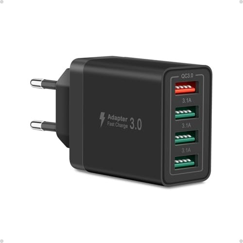 USB Ladegerät, Cshare 4-Ports 33W Ladestecker mit QC 3.0 Schnellladegerät Mehrfach, USB Stecker Netzteil für iPhone 15 14 13 12 11 Pro Max Plus, iPad, Samsung Galaxy S24 S23 Handy Mehrfachsteckdose.