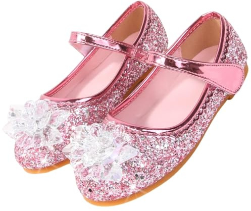 Vorkhuaeri Chaussures de Princesse Elsa pour Filles, Baskets Plates à Paillettes pour Enfants, Chaussures Costume Habiller Une Fête Cosplay Mariage (25,D1-Rosa)