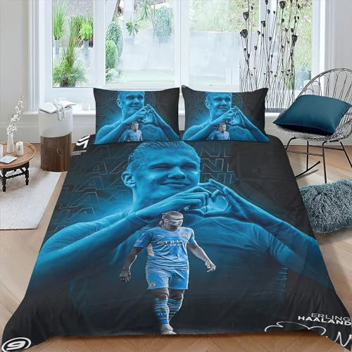 Fußballfan Bettwäsche 140x200 für Kinder, Jungen Teenager Bettbezug-Set für Einzelbett, Moderne Cartoon Bedruckte Bettbezüge mit Reißverschluss und 2 80x80cm Kissenbezug,j