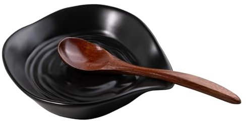 Karisky Spoon Rest for Stove Top, 5 Inch Ceramic Spoon Holder for Kitchen Counter, Cooking Spoon Holder for Utensils, Coffee Spoons, Spatula, Ladle, Tongs, Black
