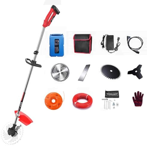 JXCCA Electric String Trimmer Cordless, with Handle, 6 Gears of Power Electric Weed Wacker, 24v Lithium Battery Powered String Trimmer, Alloy Blades, Lawn Mower Clearance, 13-piece Set