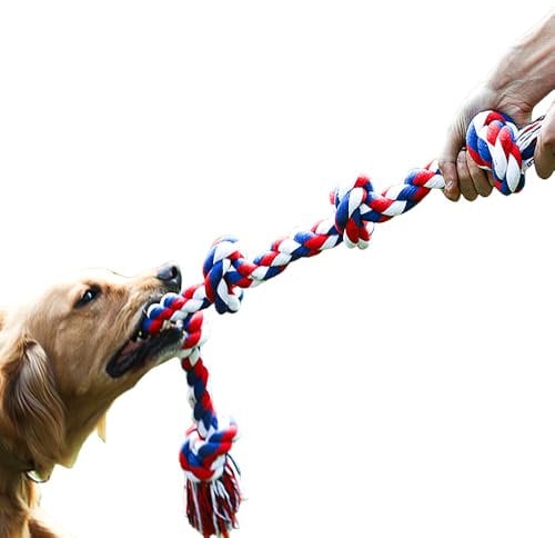 Speedy Panther Indestructible Dog Rope Toys for Large Aggressive Chewers, Tough Dog Chew Toy, 90cm 5 Knots Tug of War Toys for Teeth Cleaning