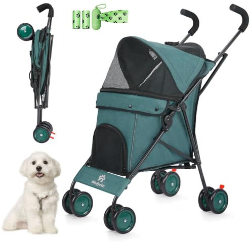 3-in-1-Haustier-Kinderwagen für kleine Hunde und Katzen, faltbarer Haustier-Kinderwagen mit verstellbarem Griff, 4 Räder, atmungsaktives Netzgewebe, großes Fassungsvermögen (Dunkelgrün)
