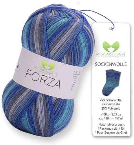 MeriWoolArt® Sockenwolle 4-fädig – 100g Merino Wolle Garn zum Stricken & Häkeln, 75% Schurwolle (superwash), 25% Polyamid, 420m – Ideal für Socken für Herren und Damen, Pullover & Cardigans 2502