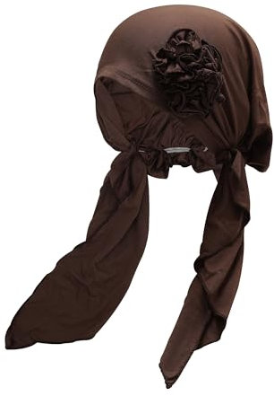 ZLYC Damen Chemo Turban Mütze Vorgebundenes Kopftuch Headwraps Leichte Hut(Dekorative Blume Braun),Einheitsgröße