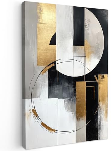 MuchoWow© Impressions sur Toile Deco Tableau Murale Decoration Salon | 40x60 cm - Peinture Tableaux Chambre Toiles Maison Abstrait - Or - Argent - Formes - Esthétique