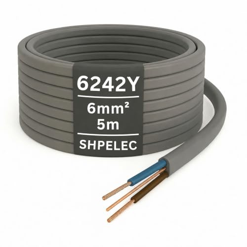 SHPELEC® Electrical Grey Twin and Earth 6242Y Cable - 6mm Mains Socket Ring Twin and Earth 6242Y Cable (6mm, 5m)