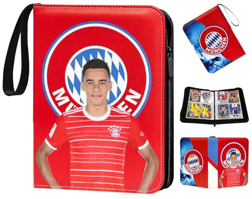 Oirigaga Fussball Sammelkarten Album mit Reißverschluss Tragegriff 4 Fächer 50 Hüllen für 400 Karten, Fußball Karten Sammelalbum Sammelmappe Sammelheft Sammelbuch, Sport Karten Heft Ordner Buch Mappe