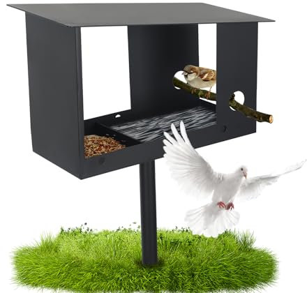 Casetta per uccelli con supporto, mangiatoia per uccelli in metallo, 3 in 1, per uccelli, resistente alle intemperie, per uccelli, villa per uccelli, mangiatoie per esterni