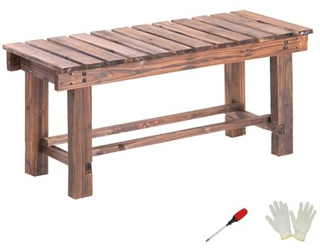 FQMYLTYN Holzbank für den Außenbereich, 2-Personen Terrassenbank ohne Rückenlehne, Wetterfeste Gartenbank aus Latten, Freizeitbankstuhl aus Naturholz für Rasen, Veranda, Park, Hinterhof(150cm/59in)