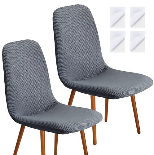 heavenlife 2 PCS Fundas de Silla de Comedor, Funda de Silla Universal Elásticas, Cubierta para Sillas Ajustables con Respaldo, Modernas Cubiertas de Asiento para Salón Hogar Oficina (Gris)