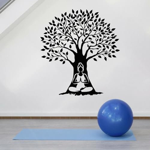 GAIZHEWO Creativo Albero della Vita Elementi Yoga Adesivo da parete in vinile Camera delle ragazze Sala Yoga Sala meditazione Palestra Murale rimovibile