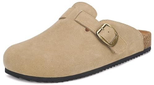 Intini Pantoufles Homme Sabots Mules avec Fermé Semelles Chaussures de Jardin Chaussons Souple Cuir Confortable Sandales Abricot 48