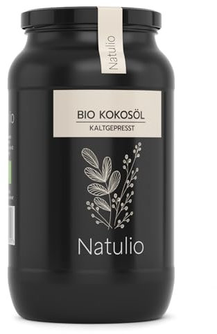 Natulio Bio Kokosöl – ideal zum Braten und Kochen – 100% reines natives Kokosöl kaltgepresst – hochwertiges Kokosfett Bio für Küche, Haut & Haar – Coconut Oil – Vegan, Ohne Zusätze - 950ml