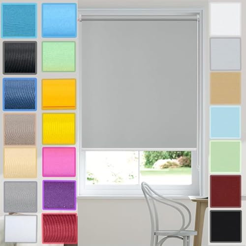 ZHENCHAO Verdunkelungsrollo Thermo Raffrollo 45x210 cm mit UV-Schutz und Perlenkette hellgrau