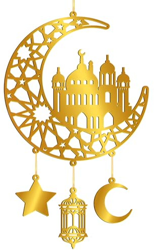COCHIE Ramadan Dekoration Mond Acryl Eid Mubarak Ramadan Kareem Dekorationen Eid Wandschilder für die Haustür Stern Hängende Ornamente Kunsthandwerk für Muslim Islam