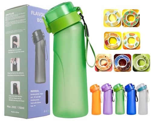 FIENZA 750 Air Gourde Up Bouteille Avec 7 sul Saveur Gout Pods, Air Bouteille Up d'eau Parfumée Tritan Sans BPA Avec Paille 0 Sucres et Tasse d'eau