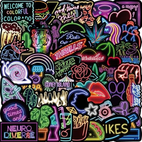 Water Bottle Stickers 100 Pcs Cool Cute Neon Sticker Pack for Kids Adults Teens, Prizes for Kids Classroom Reward, Waterproof Vinyl Stickers for Laptop Scrapbook Skateboard Journal Luggage Tumbler etc