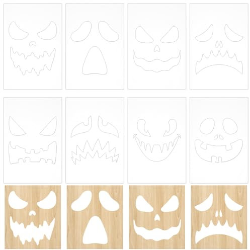 INFUNLY 8PCS Halloween Acrylic Router Template 7.8x5.5 Pumpkin Clear Acrylic Template Scary Pumpkin Face Carving Template for Woodworking Curvy Tracing Stencils Router Guide Tool for DIY Craft