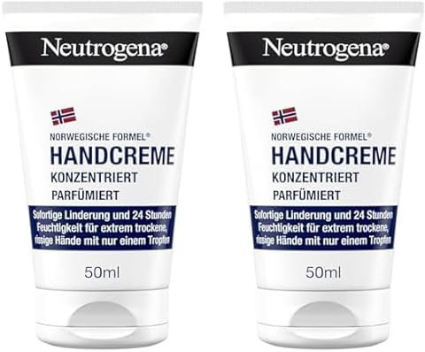 Neutrogena Handcreme konzentriert parfümiert, beruhigende Feuchtigkeitscreme gegen rissige Haut mit 40% Glycerin + Vitamin E, sofort feuchtigkeitsspendende Handcreme für sehr trockene Hände (50 ml)