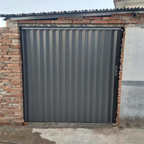 Dailify Concertina Door Outdoor Grey Accordion Folding Door Aluminum, Foldable Sliding Gate Hardware Kit with Frame & Track, Basement/Barn/Attic Multifold Doors(35x82in (88.9x208cm))