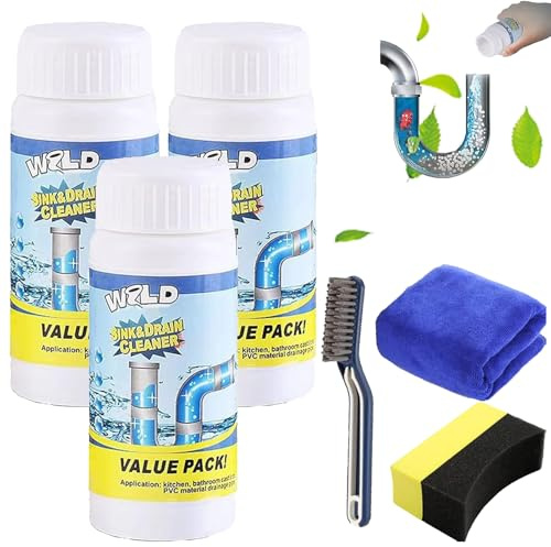 Wild Sink and Drain Cleaner, Powerful Sink & Drain Cleaner, Dr-ain Unblocker Liquid Heavy Duty, for Kitchen Bathroom Toilet Shower Deodorizing and Cleansing (3 Pcs)