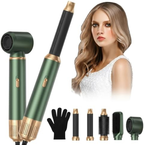 Hair Styler 5 in 1, Magic Styler, 1000W Hair Dryer Brush for Hair Styling, Hot Air Brush with Auto Wrap Air Curler Wand, Hair Straightener Brush, Round Brush Hair Dryer for Volumise, Curls, Style