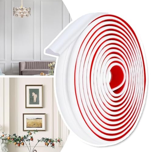 Exquilnova 5M x 23MM Peel and Stick Wall Panels,White PVC Self Adhesive Wall Moulding Trim,Flexible DIY Quadrant Trim,Wall Panelling for Walls,Mirror Frame,Cabinet,Door,Home Decoration