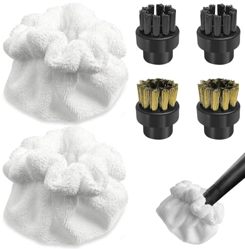 CiShow 6 Stück Dampfreiniger Zubehör, Dampfreiniger Rundbürsten, Schwarze Kupferbürste, Stoffbezug für dreieckige Bürste, Mikrofasertücher Kompatibel für Dupray, Dampfreiniger Mikrofaser Ersatztücher