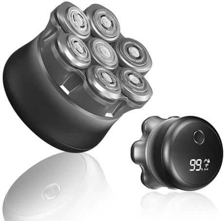 Rasoir Electriques Hommes, 7D Rasoir Tete Chauve Homme, Tête Magnétique Tondeuse Barbe Homme, Tondeuse à cheveux portable étanche sèche/humide, avec écran LED (4in)