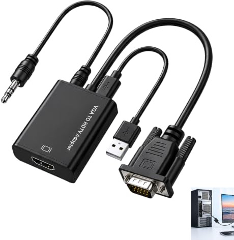 Adattatore VGA a HDMI, convertitore VGA HDMI con audio 1080P, convertitore maschio a femmina con USB e jack da 3,5 mm, cavo unidirezionale per PC Laptop Monitor a TV HD