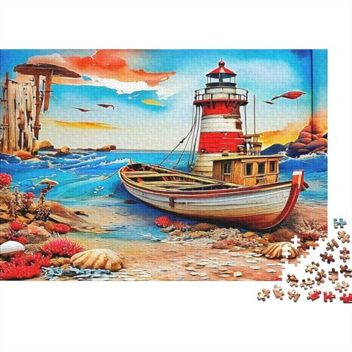 Lighthouse Boat Sea 1000 Pieces Jigsaw Puzzle For Adults Challenging