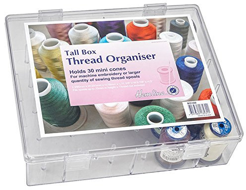 Nähwelt Flach Acryl-Garnbox gefüllt mit 12 Konen Baby Lock Overlock-Bauschgarn je 1000 m