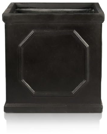 IDEALIST 30cm Chelsea Box Planter | Faux Lead Square Plant Pot | Dark Grey Reinforced Stone Garden Planter with Drainage Holes L30 W30 H30 cm, 19 litres