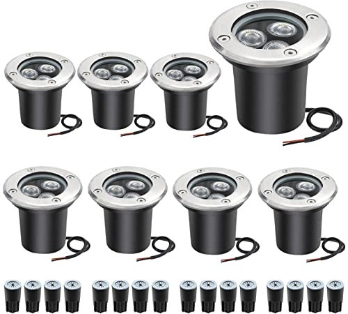 LightingWill 3W LED In Ground Lights, Warm White, 300 Lumens, IP67 DC 12V Low Voltage Outdoor Landscape Lights for Driveway, Deck, Step, Garden (8P)