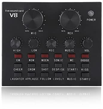 Diyeeni External Soundkarte Soundbox mit 12 Verschiedenen Effekten, Voice Changer Geräte USB Audio mit 12H Laufzeit, Unterstützt Dual Mobile Use, Live Soundkarte für PC Laptop iOS Android Smartphone