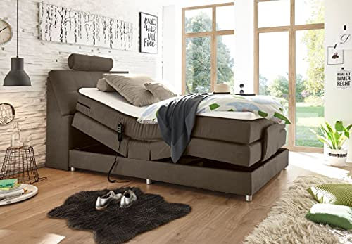 Froschkönig24 Palermo 120x200 cm Boxspringbett Bett mit Motor Grau/Braun