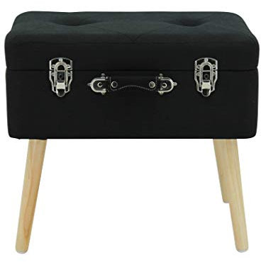 Happy Home Company 12053 Hocker Truhe Nachttisch Kommode Polsterhocker Truhenhocker mit Staufach Ottomane im Kofferdesign Baumwolle/Stoff SCHWARZ