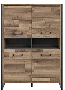 Forte Hud Stauraumschrank mit 4 Türen, Holzwerkstoff, Stabeiche / Betonoptik Dunkelgrau, 109,1 x 151,5 x 41,5 cm