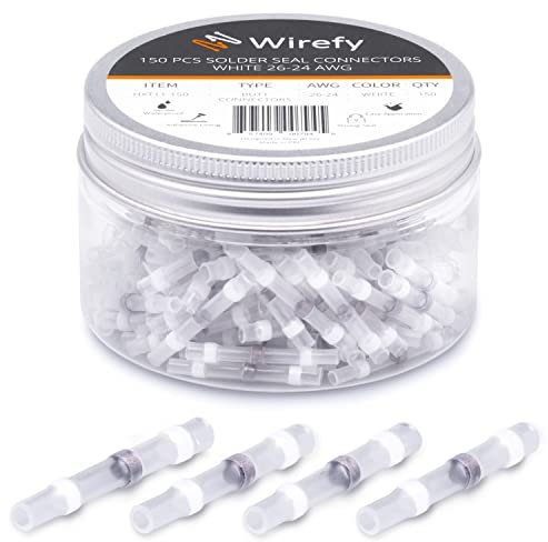 Wirefy 150 Pièces Cosses Électriques Thermorétractable à Souder - Cosses Électriques Étanches - Raccordement Bout à Bout Imperméable - Blanches 0,14-0,25 mm²
