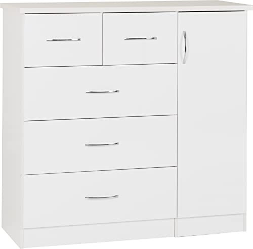 Seconique Nevada 5 Drawer Low Wardrobe in White Gloss