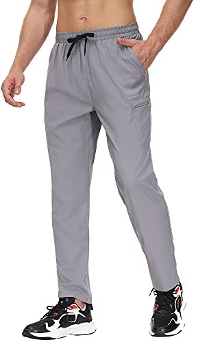 Butrends Leichte Wanderhose für Herren, schnelltrocknend, Sport-/Sport-/Jogginghose, mit Reißverschlusstaschen, hellgrau, XX-Large