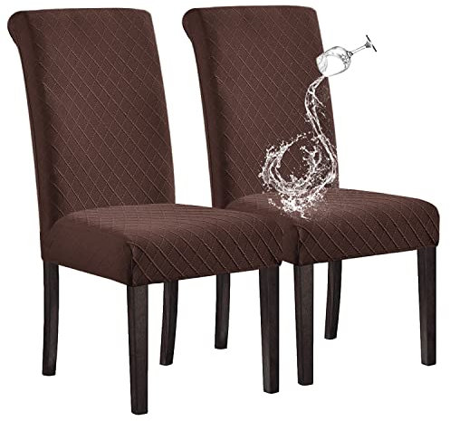 SHILV. HOME 100% Wasserdicht Esszimmer Stuhl Abdeckung Stretch Jacquard Parsons Stuhl Slipcover Abnehmbar Waschbar Stuhl Protector (Kaffee,Set of 2)
