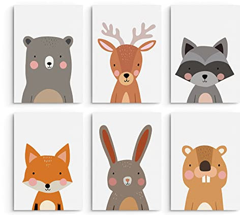 Hambient Poster Kinderzimmer - Bilder Babyzimmer Deko, Junge, Mädchen - Wandbilder, Kinderposter, Dekoration - 6er Bild Set (30 x 40 cm - Ohne Rahmen, Dschungel Wilde Tiere)